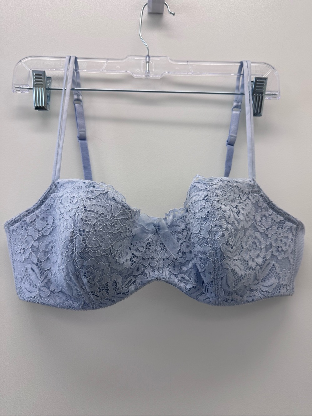 B. tempt’d by Wacoal Light Blue Lace Underwire Bra with Bow Accent